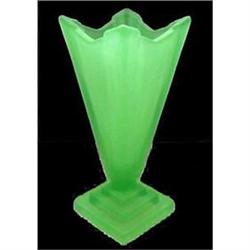 Bagley Green Art Deco Glass Wyndham Vase #1938992