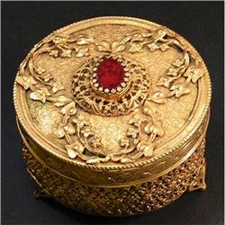 Jeweled, Glass and Brass Dresser Jar #1938997