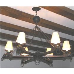 Antique Wooden & Wrought Iron Chandelier #1963400