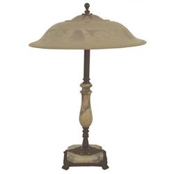 Vintage Marble & Frosted Glass Table Lamp #1963432