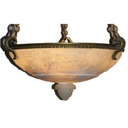 Alabaster & Bronze Pendant Chandelier #1963459