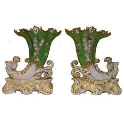 Pair Jacob Petit Porcelain Cornucopia Vases #1963527