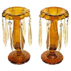 Pair Bohemian Amber Glass Lustres #1963536