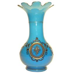 French Jewelled Blue Opaline Glass Vase  #1963538