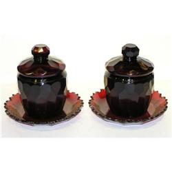 Pair of Bohemian Ruby Glass Jars #1963549