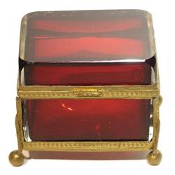 Antique Cranberry Red Glass Jewelry Box #1963556