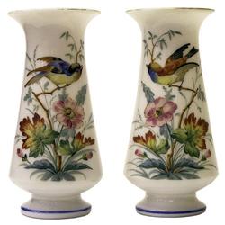 Pair Gilded Enamelled Opaline Glass Vases #1963563