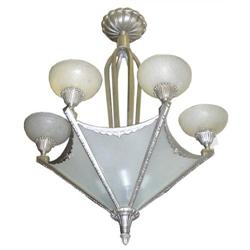 Muller Freres Art Deco Nickel Chandelier #1963684