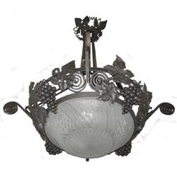 Art Deco Schneider Glass & Iron Chandelier #1963685