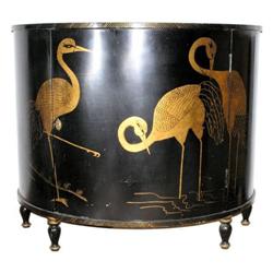 Ebonized Art Deco Demilune Liquor Cabinet #1963691
