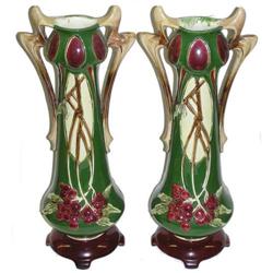 Pair Art Nouveau Faience Majolica Vases #1963751