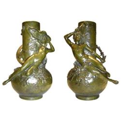 Pair LOUIS MOREAU Figural Bronze Vases #1963782
