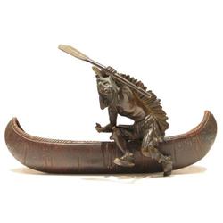 KAUBA Indian in Canoe Bronze Sculpture #1963785