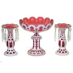 Bohemian Ruby Glass Centerpiece & Lustres #1963900