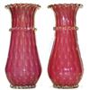 Image 1 : Pair 12" Red & Gold Venetian Glass Vases #1963901