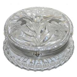 Vintage Round Engraved Glass Jewelry Box #1963905