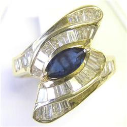 Marquise Sapphires Diamonds 14K Gold Ring #1963951