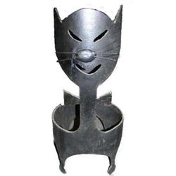 Wrought Iron Folk Art Planter with Cat Motif #1963989