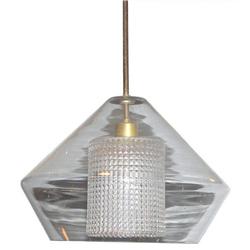 Mid-Century Brass Glass Pendant Lamp #1964005