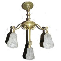 French Art Deco 3-Arm Brass Chandelier #1964011
