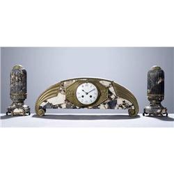 French Art Deco Marble Clock & Obelisque Set #1964014