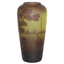 Val St Lambert Lake Scene Cameo Glass Vase #1964021