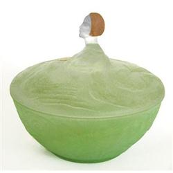 LIZ Green Satin Glass Figural Powder Jar #1964111