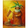 Image 1 : Funny "Clown and cat" impressionism oil #1977490