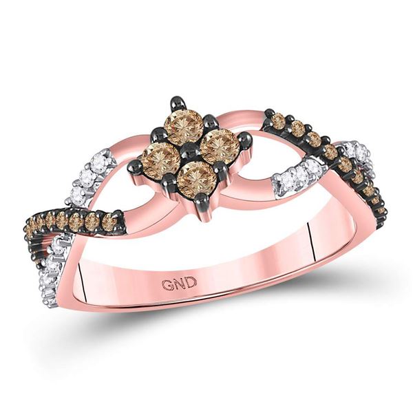 Round Brown Diamond Cluster Twist Ring 1/2 Cttw 10KT Rose Gold