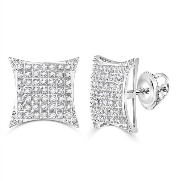 Round Diamond Square Kite Cluster Stud Earrings 1/3 Cttw 10KT White Gold
