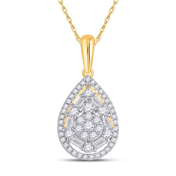 Baguette Diamond Teardrop Pendant 1/2 Cttw 14KT Yellow Gold