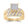 Image 2 : Diamond Cluster Matching Wedding Set 1/12 Cttw 10KT Yellow Gold