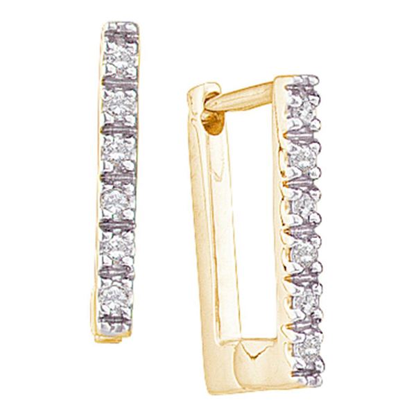 Round Diamond Rectangle Huggie Hoop Earrings 1/20 Cttw 14KT Yellow Gold