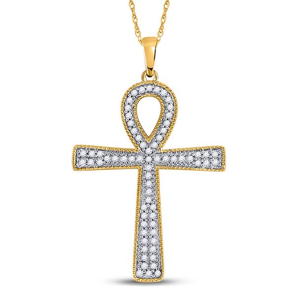 Round Diamond Ankh Cross Charm Pendant 1/6 Cttw 10KT Yellow Gold
