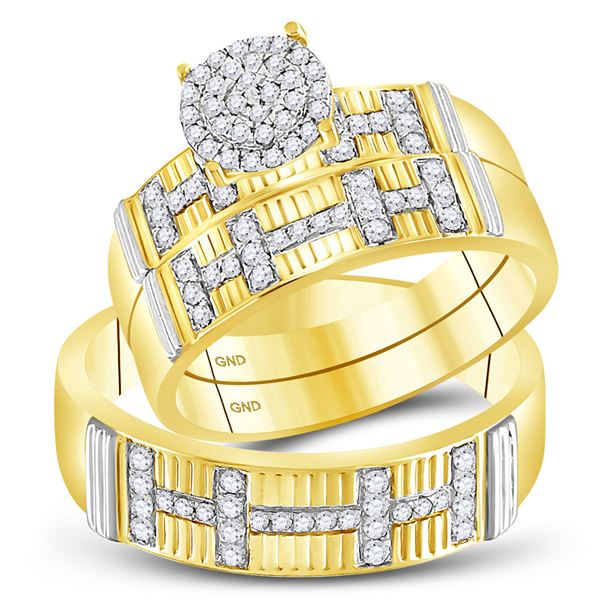 Diamond Cluster Matching Wedding Set 1/2 Cttw 10KT Yellow Gold
