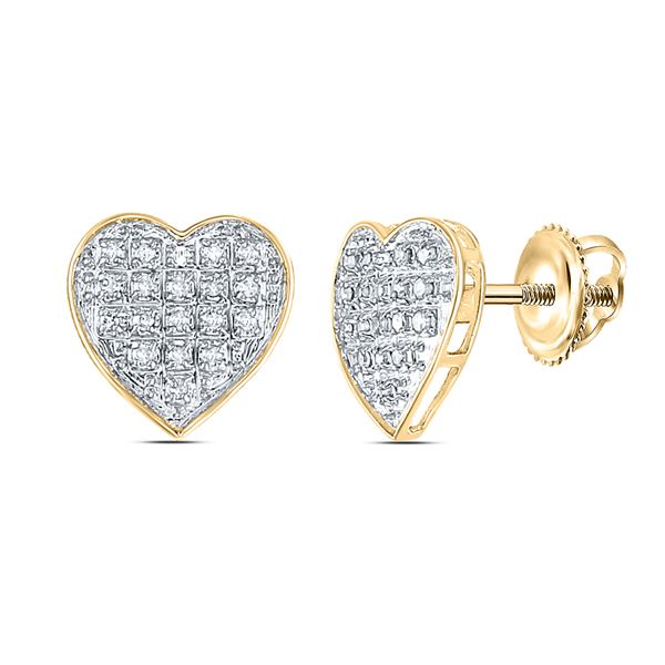 Round Diamond Heart Earrings 1/10 Cttw 10KT Yellow Gold