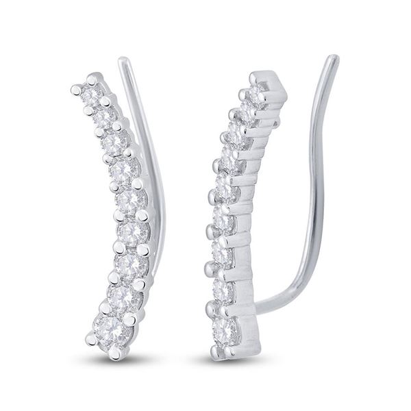 Round Diamond Graduated Climber Earrings 1 Cttw 10KT White Gold