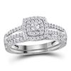 Image 1 : Diamond Split-shank Bridal Wedding Ring Band Set 1/2 Cttw 10KT White Gold