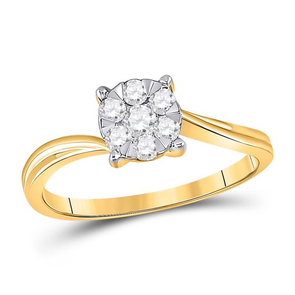 Round Diamond Flower Cluster Ring 1/3 Cttw 10KT Yellow Gold