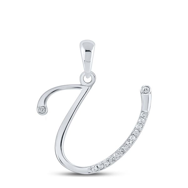 Round Diamond Initial U Letter Pendant 1/12 Cttw 10KT White Gold