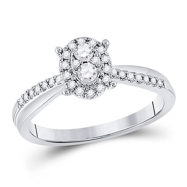 Round Diamond Oval Cluster Ring 1/4 Cttw 10KT White Gold