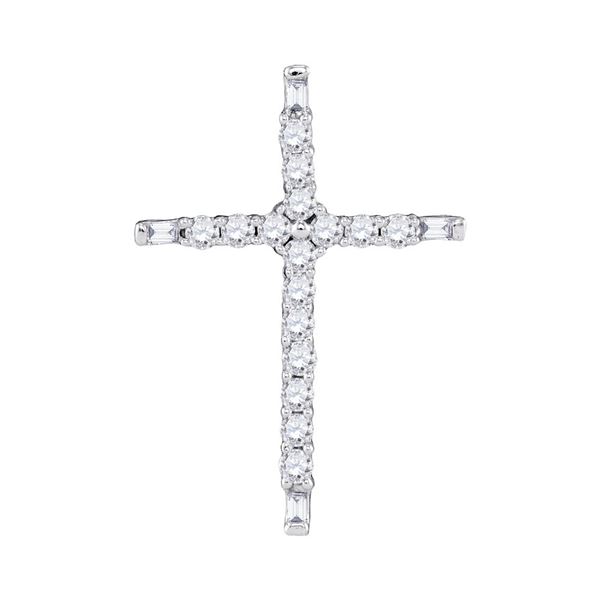 Round Diamond Cross Religious Pendant 1/5 Cttw 10KT White Gold