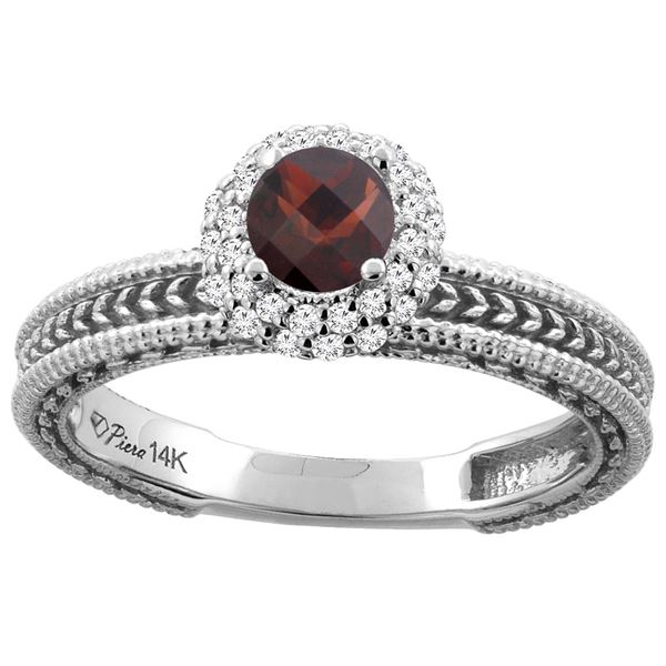 0.85 CTW Garnet & Diamond Ring 14K White Gold - REF-53A5X