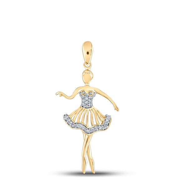 Round Diamond Ballerina Dancer Fashion Pendant 1/10 Cttw 10KT Yellow Gold