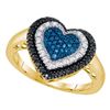 Image 1 : Round Black Blue Color Enhanced Diamond Heart Ring 1/4 Cttw 10KT Yellow Gold
