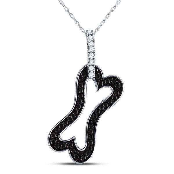 Round Black Color Enhanced Diamond Dog Bone Pendant 1/3 Cttw 10KT White Gold