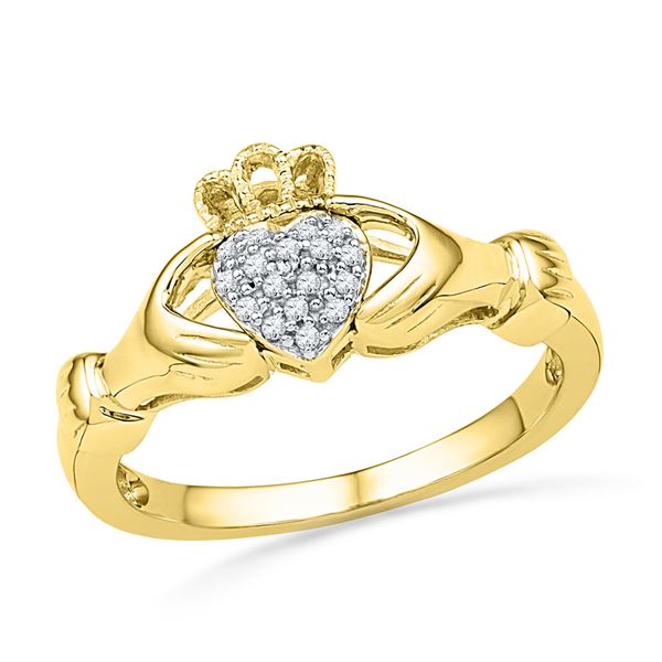 Round Diamond Claddagh Hands & Heart Cluster Ring 1/20 Cttw 10KT Yellow Gold