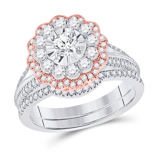 Diamond Bridal Wedding Ring Band Set 1-1/5 Cttw 14KT Two-tone Gold