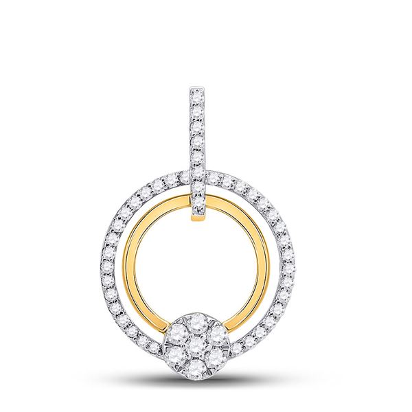 Round Diamond Circle Cluster Pendant 3/8 Cttw 10KT Yellow Gold