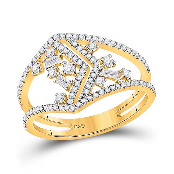 Baguette Diamond Scattered Negative Space Band Ring 3/8 Cttw 14KT Yellow Gold